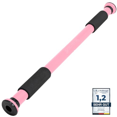 SPORTINATOR® Klimmzugstange zum Einspannen im Türrahmen, für dein Home-Gym. Länge 60–102 cm, kompakt, sicher & schnell ohne Bohren, belastbar bis 150 kg (rosa)