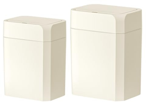 ELPHECO Bathroom Trash Can with Lid 2 Pack Motion Sensor Slim Garbage Can Waterproof Smart Small Trash Bin for Bathroom, Kitchen, Office, Bedroom, Living Room, Toilet (Cream Beige, 3.5 + 4.5 Gallon)