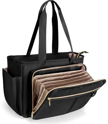 Prokva Teacher Tote Bag with Accordion File Organiser Pocket, Black