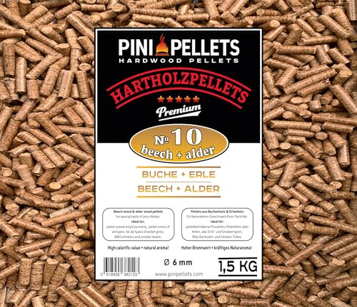 PINI Grillpellets 10 bok al mix 1,5 kg BBQ träpellets för grillning rökning rökning