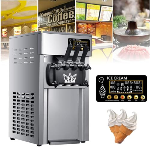 Macchina Per Gelato Commerciale Da Tavolo Da 1200 W (Display Digitale) - Serbatoio Materia Prima (2 * 3 L) + Serbatoio Di Congelamento (2 * 1,8 L), 18 L/Ora, Gelatiera A 3 Gusti