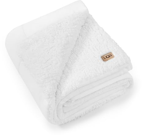 UGG Nita Throw Blanket for Couch, Soft Reversible Plush Throw for Bed or Living Room, Cozy Fluffy Soft Blanket, Washable Bedding, Spring Decor, 50-inch x 70-inch, White Snow
