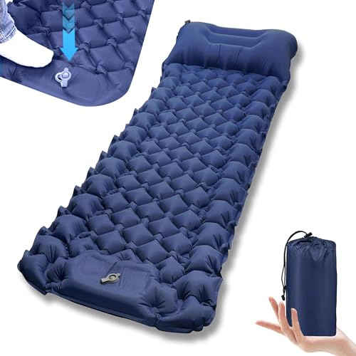 L.StarryIsland Materassino Campeggio, Impermeabile Materassino Autogonfiante con Built-in Pompa Piede e Cuscino, 198 * 68 * 8 CM, per Escursionismo, Zaino in Spalla, Tenda, Campeggio