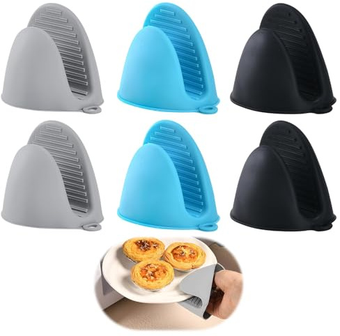 Mini Guanti da Forno in Silicone, 6 Guanti Antiscivolo e Resistenti al Calore fino a 230°C, Ideali per Cottura, Cucina, Barbecue e Pasticceria, Disponibili in Tre Colori
