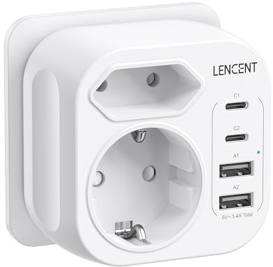 LENCENT Doppelstecker für Steckdose mit USB C, Mehrfachsteckdose mit USB