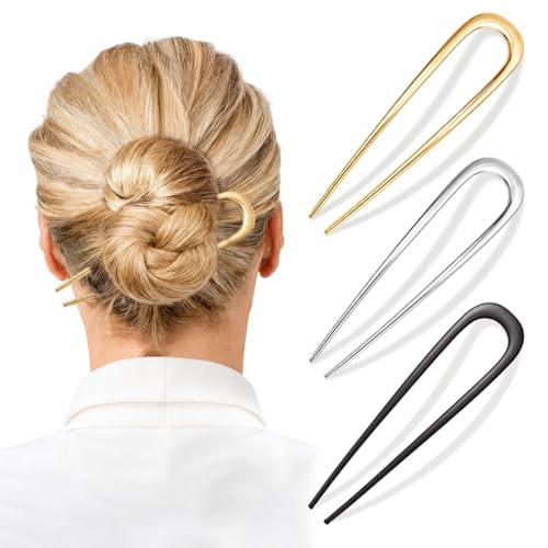 3 PCS French Hair Pins for Women, Elegant Hair Pins for Updos, Buns & French Twist, Gold Hair Accessories