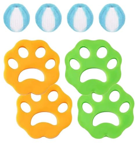 KOSLEOW Attrape Poils Machine à Laver, 8 Pièces Anti Poils Animaux Réutilisable, 4X Boule Anti Poil et 4X Boule Lavage, Enlève Poils de Chats et Chiens pour Vêtements, Literie, Canapé