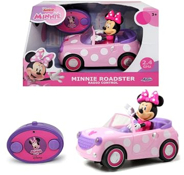 Jada, Vehiculo Radio Control Minnie Mouse Roadster 19 cm, Coche teledirigido descapotable Rosa con Lunares,Incluye Figura Fija de Minnie, Mando fácil de Usar 2,4 GHz y 27 MHz, +3 años (9333456214R00)