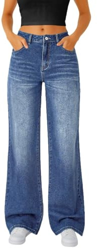 Generico Jeans Vita Alta Donna, Vita Alta Larghi Eleganti Palazzo Comodi Pantaloni Casual per Tutte le Stagioni, Pantaloni Denim Dritti Classici Versatili per Tutti i Giorni e Ogni Occasione