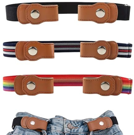 ZenithQuest 3 Pcs Kids Buckle-Free Elastic Belts, Adjustable Invisible Stretch Waist Belts for Boys & Girls, 35-50cm Stretches to 85cm, Unisex No-Buckle Trousers Belts for School Uniform Daily Wear