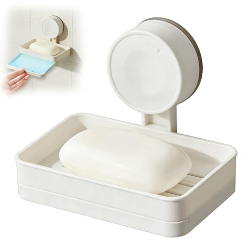 Jabonera con desagüe para ducha, soporte para jabón, sin agujeros, soporte para jabón, montaje en pared, ventosa para ducha, soporte para esponja, cocina, extraíble
