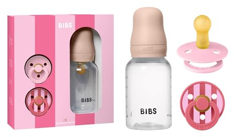 BIBS Set regalo neonato, 0-6 mesi, biberon 150 ml & 2 ciucci Colour, Blush