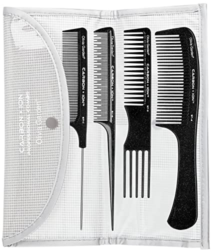 Olivia Garden Carbon + Ion Kit di 4 Pettine Tecnica - Pettine in Carbonio di alta qualità per un taglio di precisione e Colorazione, tecnologia Ionica