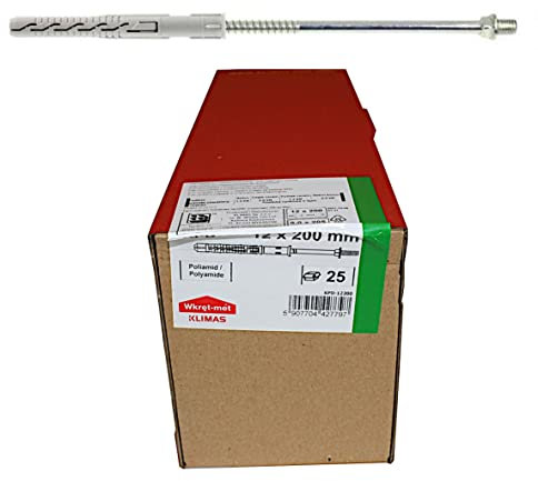 Wkret-Met 25Stück Rahmendübel mit Gewindekopf 12x200