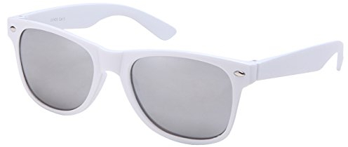 Ciffre EL-Sunprotect® Sonnenbrille Nerdbrille Brille Nerd Silber Voll Verspiegelt Weiß UV400