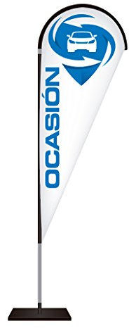 Oedim Fly Banner Tipo Gota Automoción | Banderola publicitaria | Talla S | Banderola publicitaria Tipo Fly Banner Talla S Blanco y Texto Azul |