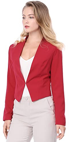 Allegra K Women's Work Office Blazer Collarless Business Casual Suit Jacket Cropped Blazer Medium Red