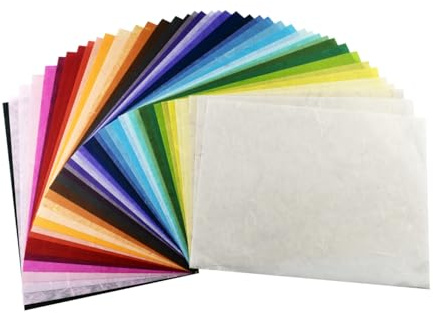 MulberryPaperStock 70 Hand Made Tissue Mulberry Paper Sheets Natural Fiber Design for Japanese Origami Hand Craft (A4 Size)