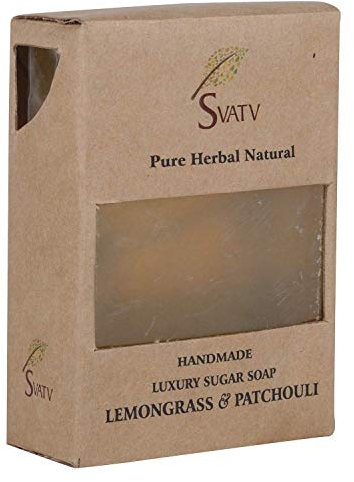 SVATV Handmade Seife with natural, soothing herbs of Lemongrass & Patchouli, Moisturized skin - Traditional Ayurvedic Herbal body Seife bars for Men & Women, all skin types - 125g