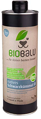 Biobalu Bio Schwarzkümmelöl 1000 ml | Schwarzkümmelöl für Hunde & Pferde | Ergänzungsfutter zur Steigerung der Abwehrkräfte | Barf Öl & Schutz vor Parasiten