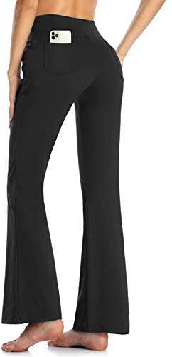 MOVE BEYOND Damen Yogahose Sporthose Bootcut Butterweiche Jogginghose Schlaghose Leggings mit Taschen, Schwarz, XXL