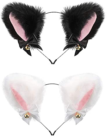 2 Pieces Cat Ears Headband with Bells Cosplay Hair Band Iron Headwear Used for Women Girls Daily Decoration and Party