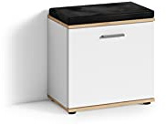 byLIVING Sitzbank Jakob/Hocker in weiß - Artisan hell-braun mit schwarzem Kunstleder Sitzkissen/Schuhschrank mit Tür/Zwei Fächer/Garderoben-Kommode/Schuh-Bank/B 48,5 H 49, T 30 cm