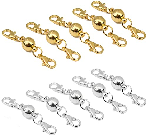 Magnet Schmuck Verschluss, Magnetische Karabinerverschlüsse, Magnetschließe für Schmuck, Magnetverschluss Kette, Verriegelung Magnetischer Schmuckverbinder Extender, für schmuck Halskette, 10 Stück