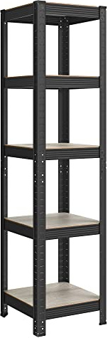SONGMICS Förvaringshylla, Metallhylla med 5 Justerbara Hyllplan, 400 kg | Kraftig Delbar Lagerhylla i MDF, 37 x 37 x 150 cm, för Kök och Källare, Svart, Greige, COZORY Kollektion GLR037B11