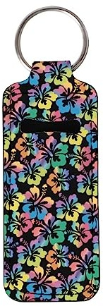 Baxinh Hibiscus Lip Blam Holder Keychain for Women and Girls, Neoprene Chapstick Holder Ksychain, Clip-on Sleeve Chap Stick Pouch Lip Balm Holsteror Lipstick Tracker Safeguard