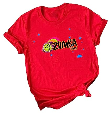 Zumba Sport T-Shirt Coupe Ample Top Femme col Rond Motif T-Shirt Manches Courtes Rouge Danse Fitness vêtements Sport