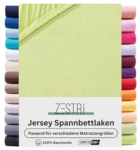 Zestri Basic Spannbettlaken Spannbetttuch | 180x200 cm bis 200x200 cm | bis 25 cm Steghöhe | 100% Baumwolle | ÖKO-TEX | Apfelgrün