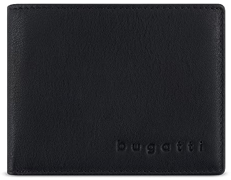 bugatti Lima Mini Geldbörse für Herren aus Leder, kleines Portemonnaie Querformat, Schwarz