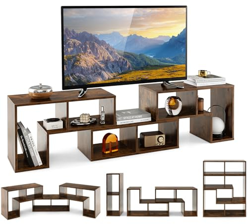 GIANTEX Fernsehschrank TV-Schrank frei kombinierbar, TV-Board Sideboard Lowboard Holz 3-teilig, Fernsehtisch für TVs bis zu 65 Zoll, Bücherregal Eckregal Aufbewahrungsregal, Rustikal Braun
