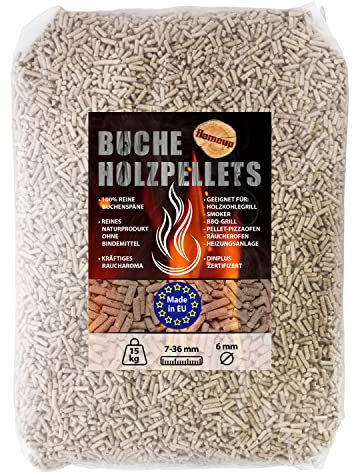 Buche Pellets 15 kg 30 kg Grill Smoker Holz Pizzaofen BBQ Pellet Outdoor Ofen Grillen Chunks Holzpellets Garten Räuchern Pizza Wood Smoke Zubehör Rauch Flameup, Gewicht :15 kg