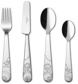 Villeroy & Boch – Boho Kids Roar like a lion Kinderbesteck Set 4 teilig Silber/Platin, Spülmaschinenfest, Besteck Kind, Essbesteck Kinder, Gabel, Löffel, Messer, Besteckset Kinder, Edelstahl