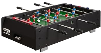 Bandito Mini-Fußballtisch, Kickertisch für Kinder, Kleiner mobiler Fußballkicker, Kindersichere Teleskopstangen, Tischfußball, Spielauflage für Tisch oder Boden, 91x51x23cm, schwarz, inkl Bälle