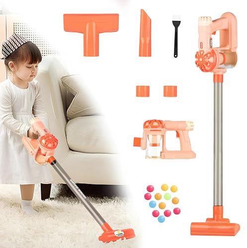 Toy Vacuum Cleaner for Kids Cordless Vacuum Cleaner with Real Sounds Really Sucks 3in1 Transformable Vacuum Cleaner Toy Appliances with Accessories Sweeping Robot, Assorted Colors