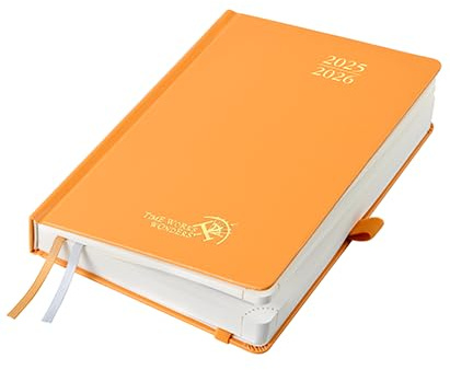 POPRUN Agenda 2025 2026 Giornaliera A5, Daily Planner 21,5 x 14,5 cm 12 Mesi da Ago.2025 a Lug.2026, 1 Giorno 1 Pagina da Lun a Dom con Schede Mensili, Carta Spessa da 80 GSM, Arancione
