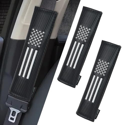 KAELTHAS 2 PCS Car Seat Belt Cover Pad Cushions Comfortable Driving Interior Accessories for Car SUV Truck Tractor Golf Cart UTV (Carbon Fiber with USA Flag)