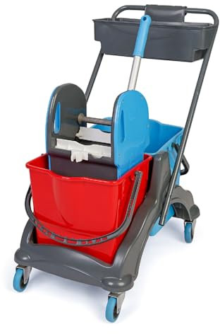 Carro de limpieza con cubo doble de 25 l, ruedas giratorias de 360 grados y prensa de fregona