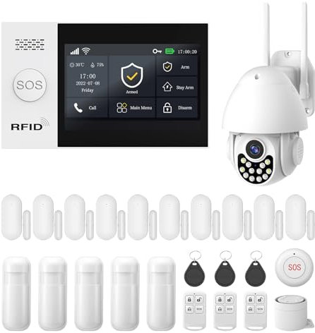 Système d'alarme de sécurité Domestique avec caméra, écran Tactile 4,3 Pouces, sans Fil, Compatible avec Alexa et Google pour la Maison et Les Appartements