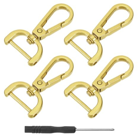 QUARKZMAN 4Pcs Ganchos Giratorios, 20mm (3/4 Pulgada) Anillo D Gancho Desmontable Gancho De Metal Pinza De Langosta Con Destornillador Para Hacer Bolsos Llavero, Dorado Oro