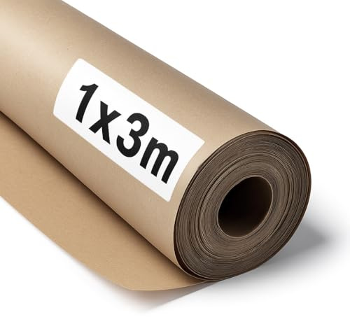 OFITURIA Papel Kraft Marrón Natural 70 g/m² - Rollo 1×3 m - Pack de 3 Rollos - Para Embalaje, Manualidades y Decoración - Resistente y Fácil de Cortar - Compatible con Pinturas y Crayones