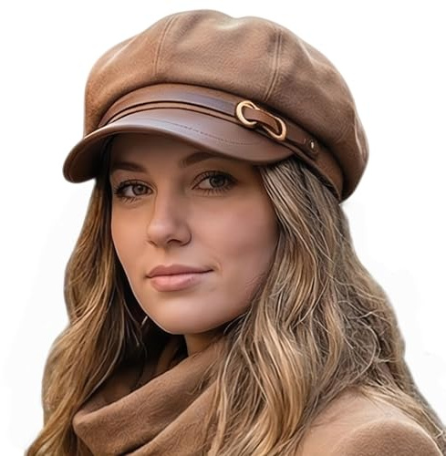 HIQIU Damen Ballonmütze Baskenmütze Elegant Trendy Schirmmütze Achteckiger Hut Barett Newsboy Cap Für Herbst Herbst (DE/NL/SE/PL, Alphanumerisch, Einheitsgröße, Khaki)