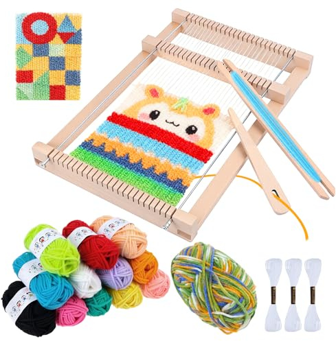 Kuvarix Métier à Tisser Enfant, Kit de Tissage en Bois à Monter soi-même pour les 4-6 ans, métier à tisser en bois avec laine colorée, cadre à tisser scolaire 29x19cm pour élèves et débutants