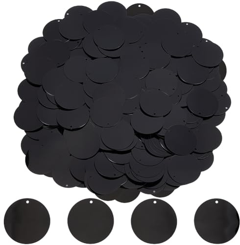 SUNNYCLUE 1 scatola Da Circa 80g di Paillettes Nere Piatte Da 30mm Grandi Paillettes con Foro Laterale Decorazioni Artistiche Rotonde In PVC Paillettes Glitterate per La Creazione di Gioielli Artigian