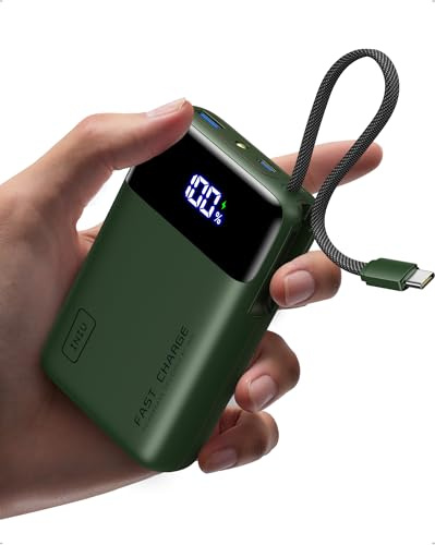 INIU 45W Power Bank, Ultrakompakt 20000mAh Powerbank med Inbyggd USB-C-kabel, Snabbladdande Externt Batteri, Godkänd för Flygplan, ett Måste på Resan för iPhone 17 16 15 Samsung S26 Xiaomi iPad, Grön | Snabbladdning externa mobiltelefonbatterier, flygplan, rese-Essential för iPhone 17 16 15 Pro, Samsung S22, Xiaomi, iPad etc