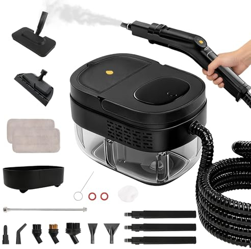 Pulitore a Vapore Portatile, 2500W Alta Pressione Pulitore Vapore Casa con 3 Velocità Regolabili, 17 Accessori, Riscaldamento Rapido da 10 Secondi, 1600 ml Serbatoio Dell'acqua per Finestre, Cucina