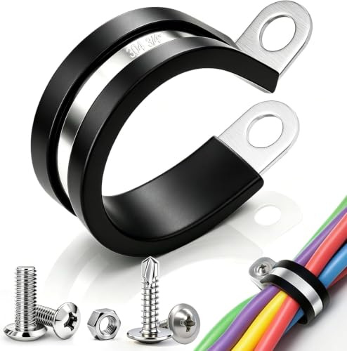 Taiss 40PCS 3/4 pouce Colliers Tuyau Acier Inox 304, Coussinets Caoutchouc | Colliers métalliques isolants 19mm, deux types de vis inclus, adaptés pour tuyaux et serrage de câbles